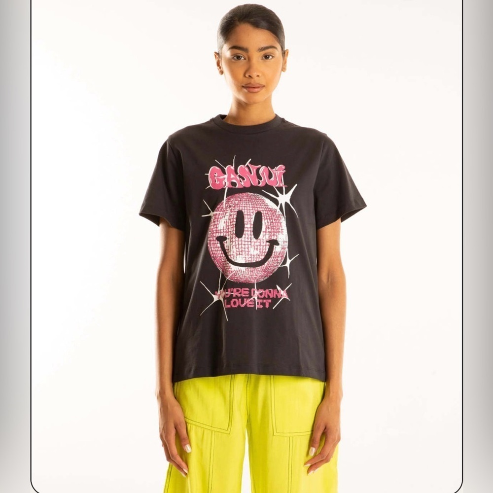 GANNI Smiley Relaxed T-Shirt in Black / Size XS/